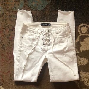 White Lace Up Skinny Jeans